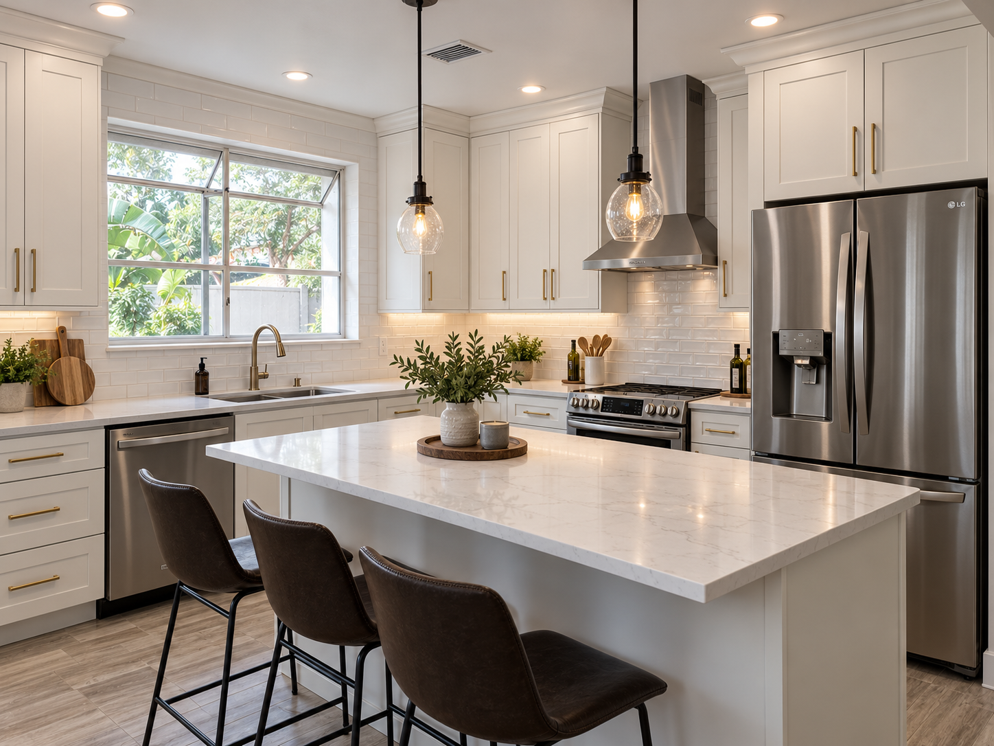 Bright Modern Kitchen with Brass Accents